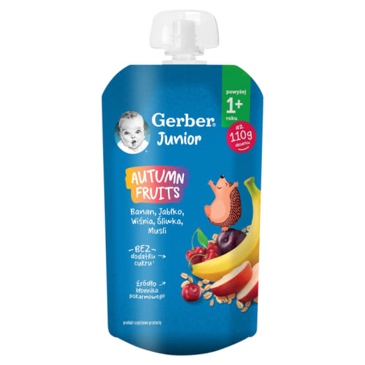 GERBER JUNIOR Deserek banan jabłko wiśnia śliwka musli powyżej 1+ roku