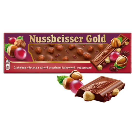 NUSSBEISSER Czekolada mleczna z całymi orzechami laskowymi i rodzynkami