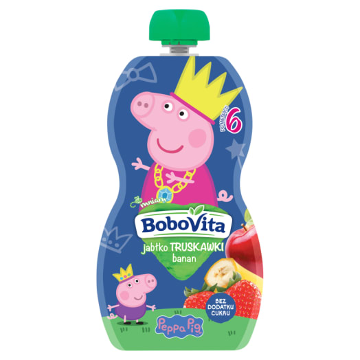 BOBOVITA Mus jabłko i truskawki z bananem po 6 miesiącu Świnka Peppa
